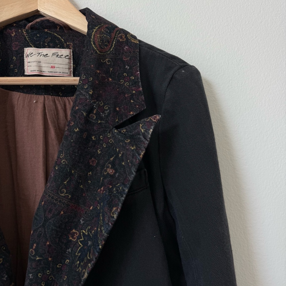 Free People We the Free Printed Collar Black Reid Smoking Jacket Blazer XS - Picture 6 of 17
